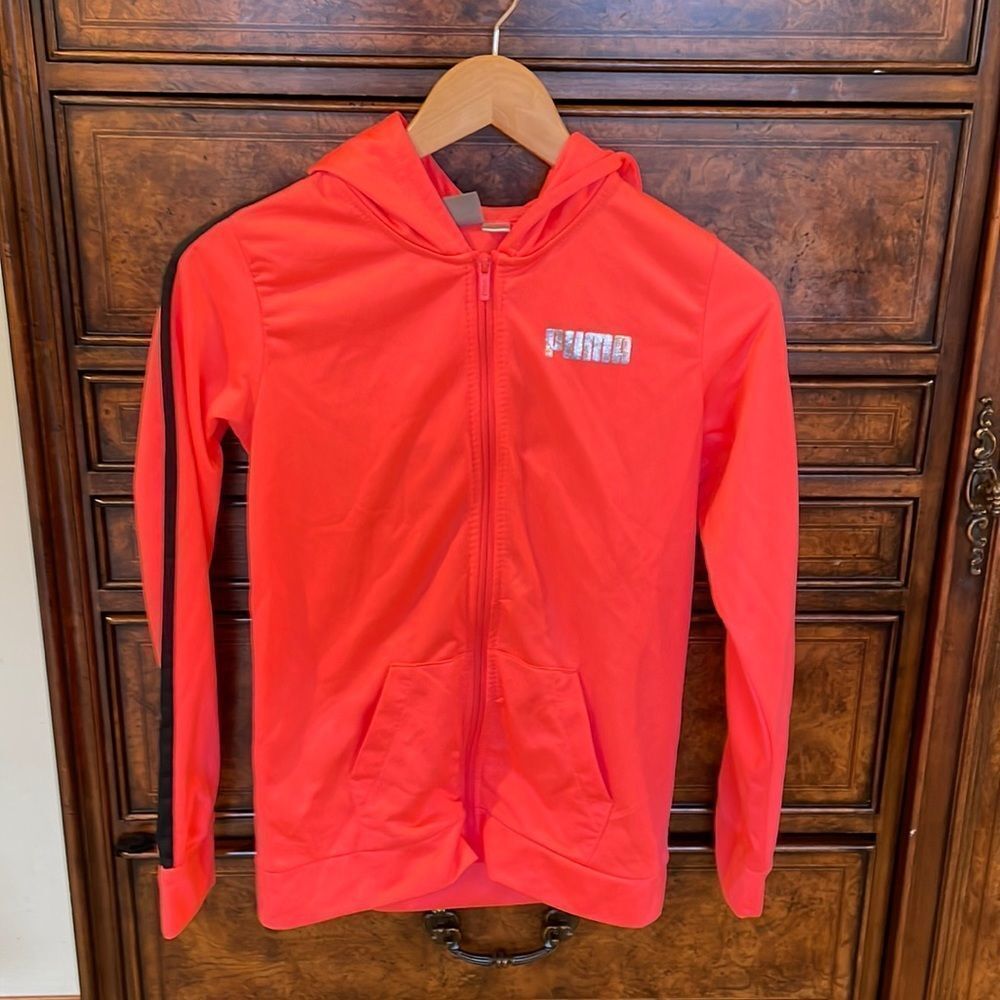 puma neon pink kids zip up sweatshirt